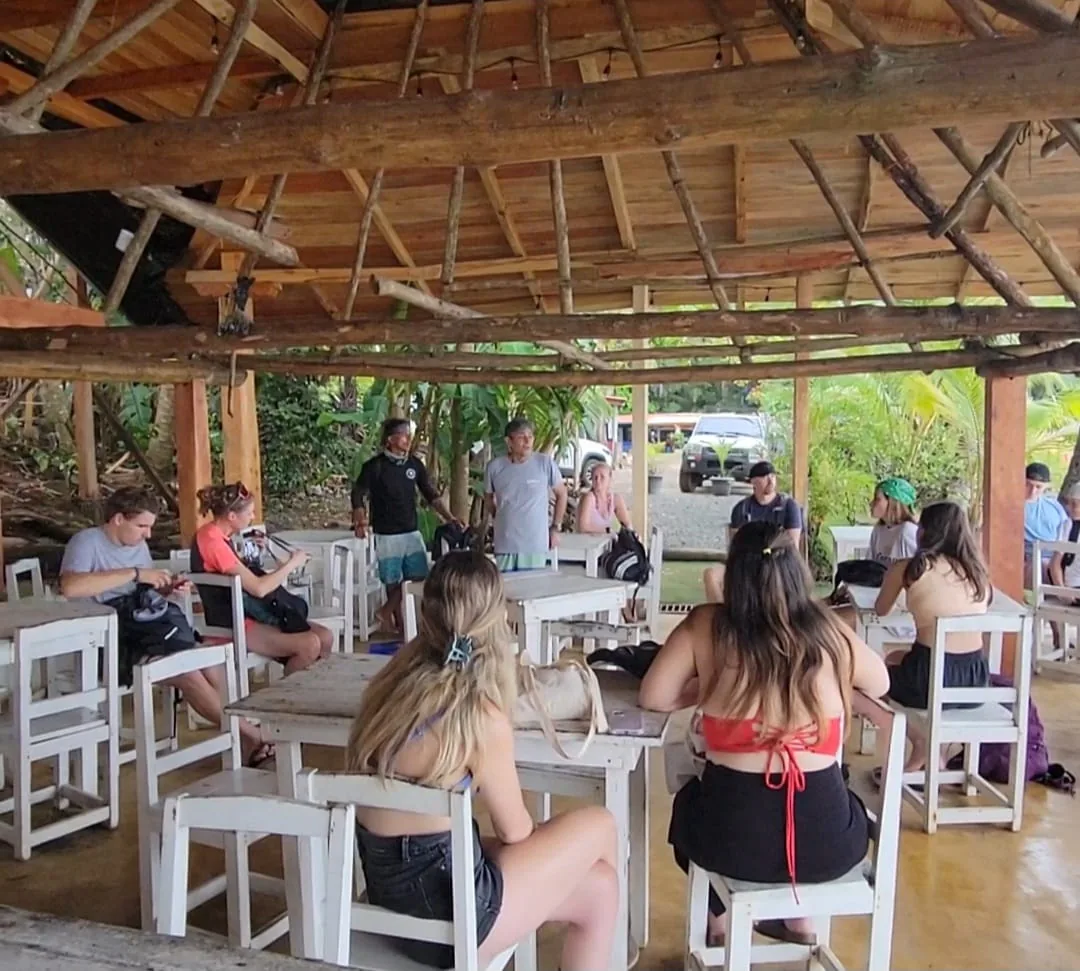 Morning tour briefing at Pinguinos Restaurant, Santa Catalina