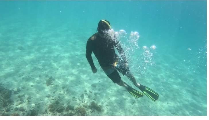 Snorkeler gliding through clear water in Coiba, Panama